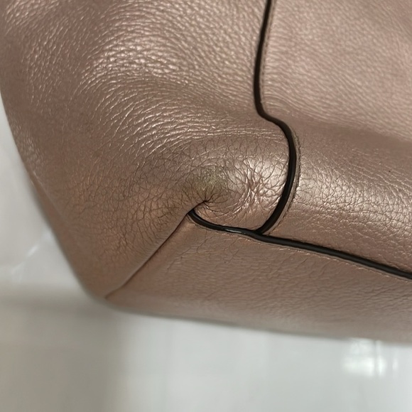 COACH Metallic Rose Gold Pebble Leather Exotic Python Trim Ava Tote Bag - Picture 6 of 15